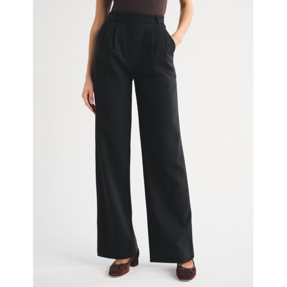 Abercrombie High Rise Sloane Trouser Wide Leg Pants Size 22 Long Black Luxury